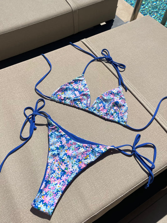 Reversible Triangle Bikini Set - Ditsy Flowers/Blue