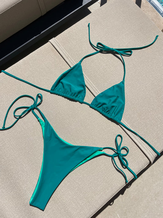 Reversible Triangle Bikini Set - Green