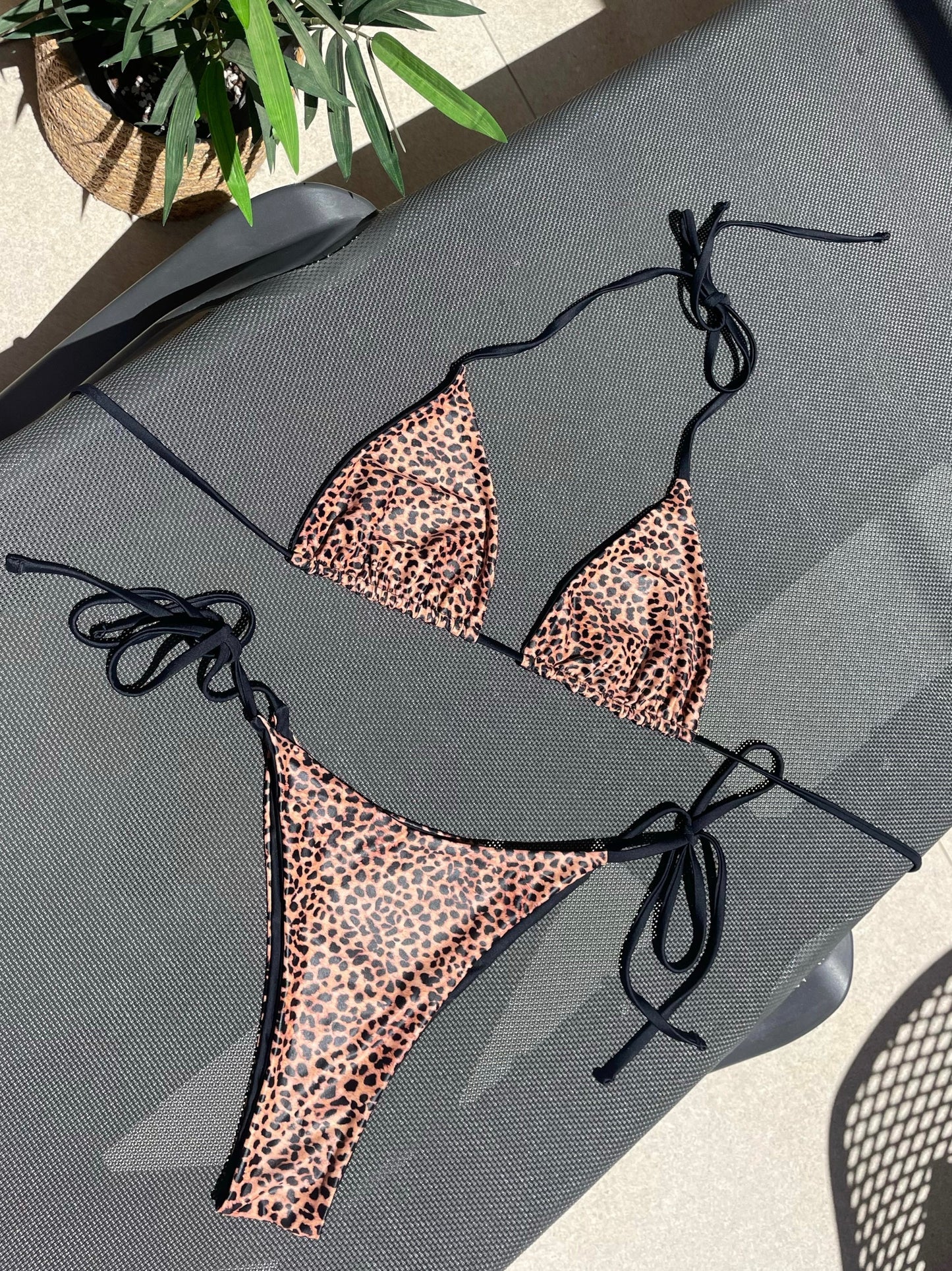 Reversible Triangle Bikini Set - Cheetah/Black