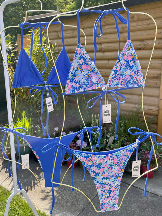Reversible Triangle Bikini Set - Ditsy Flowers/Blue